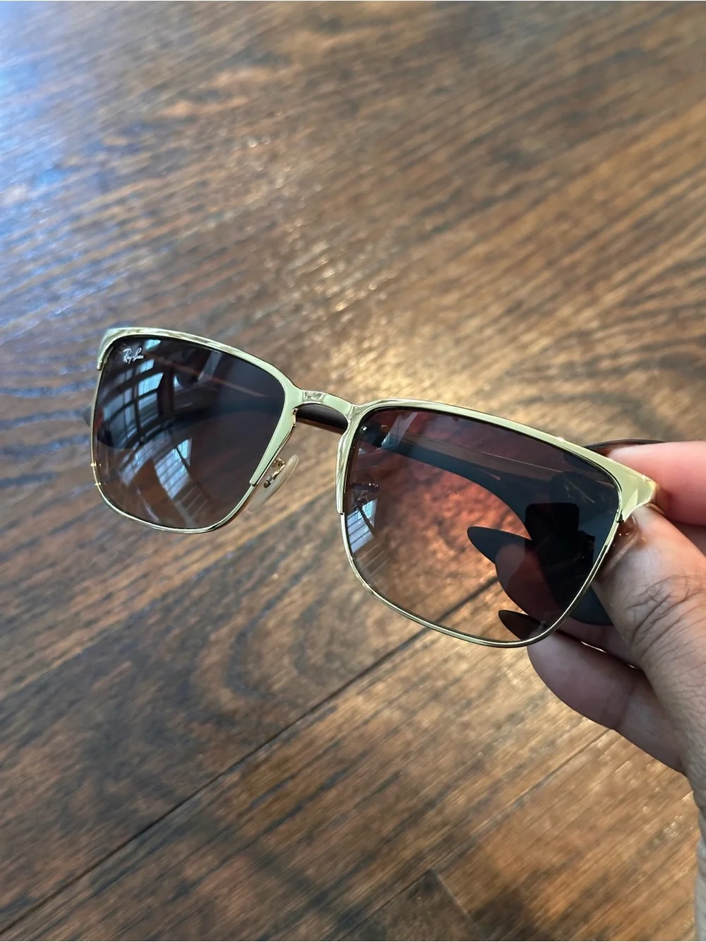 Ray-Ban Gold Frame Brown Gradient Sunglasses - Classic Cat-Eye Style